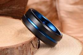 Men's Blue Groove Matte Black Tungstein Ring OY-R0, ZAR 1.00 Men's Blue Groove Matte Black Tungstein Ring OY-R0, ZAR 1.00