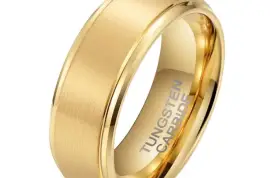 MEN'S STEP BRUSHED GOLD TUNGSTEN RING OY, ZAR 1.00